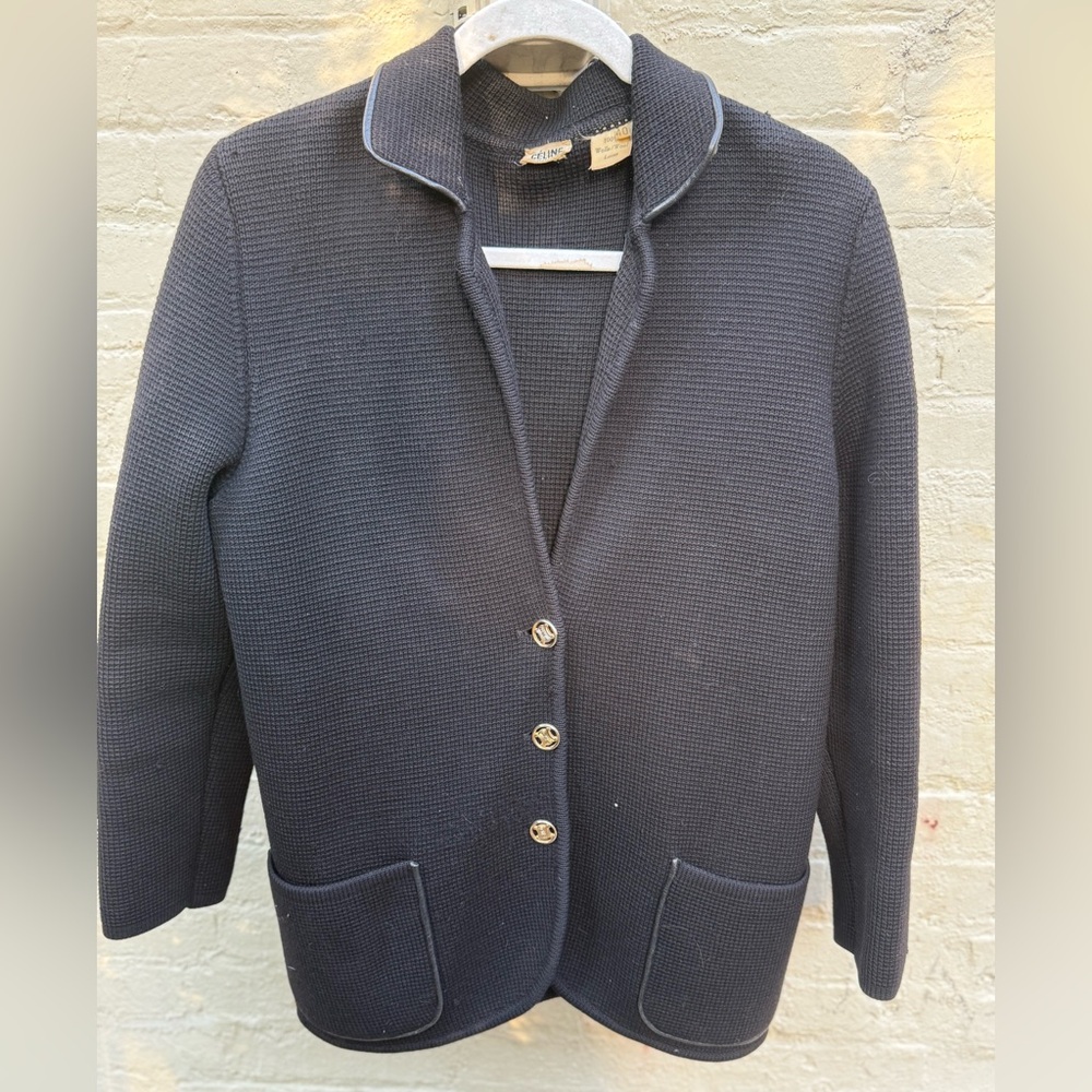Amazing vintage authentic Celine cardigan with leather piping EUC